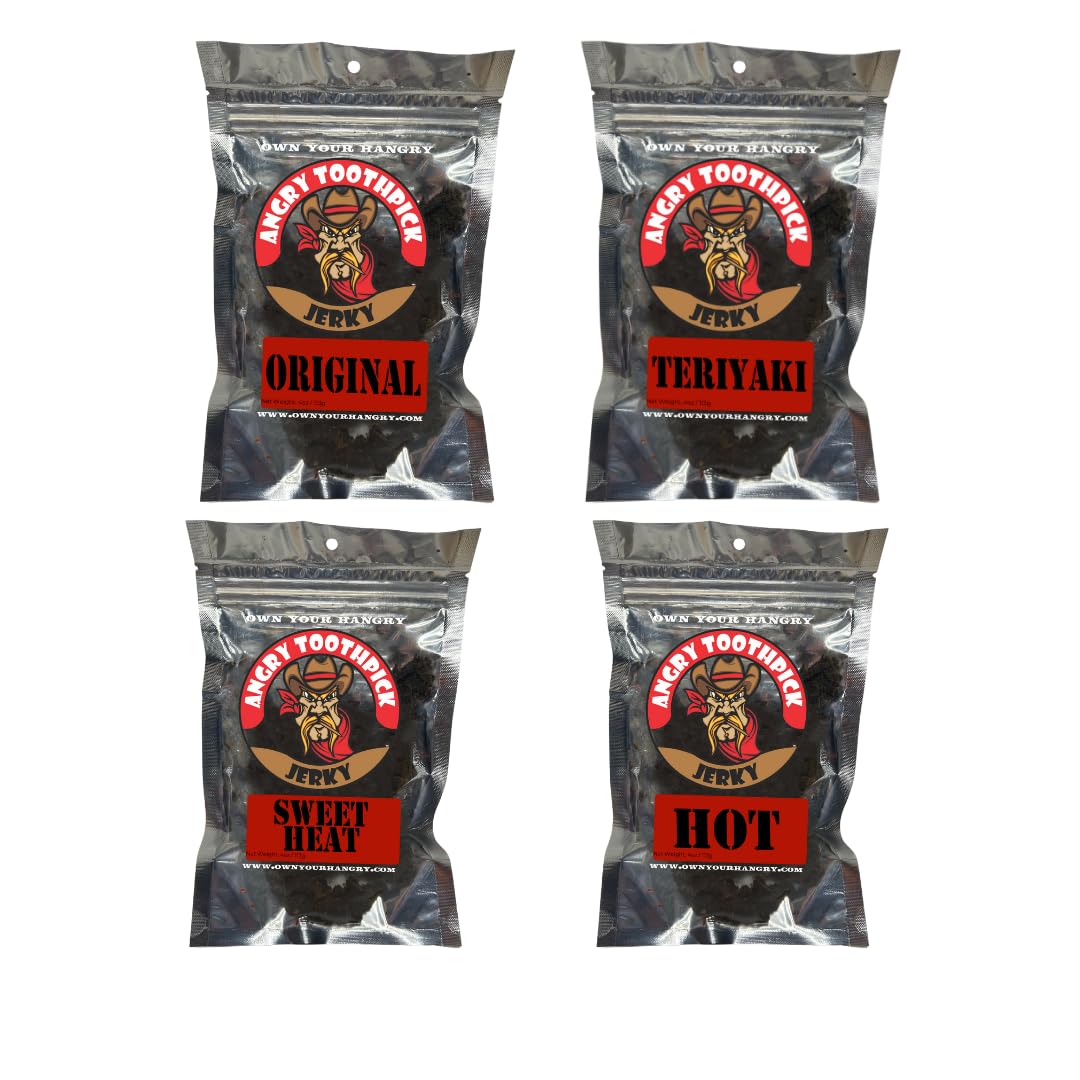 Angry Toothpick Jerky Authentic Original, Hot, Teriyaki, Sweet Heat (Original)