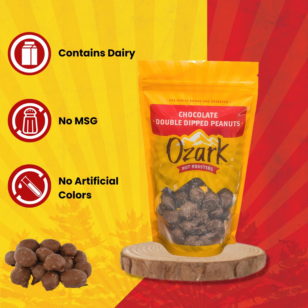 OZARK NUT ROASTERS, Double Dipped Chocolate Peanuts, Flavored Snack Nuts, World-Class Gourmet Candied Peanuts, Resealable Pack