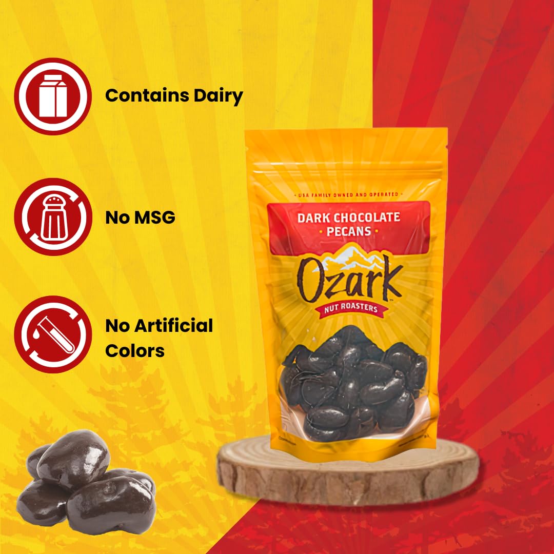 OZARK NUT ROASTERS, Dark Chocolate Pecans, Flavored Snack Nuts, World-Class Gourmet Candied Peanuts, Resealable Pack