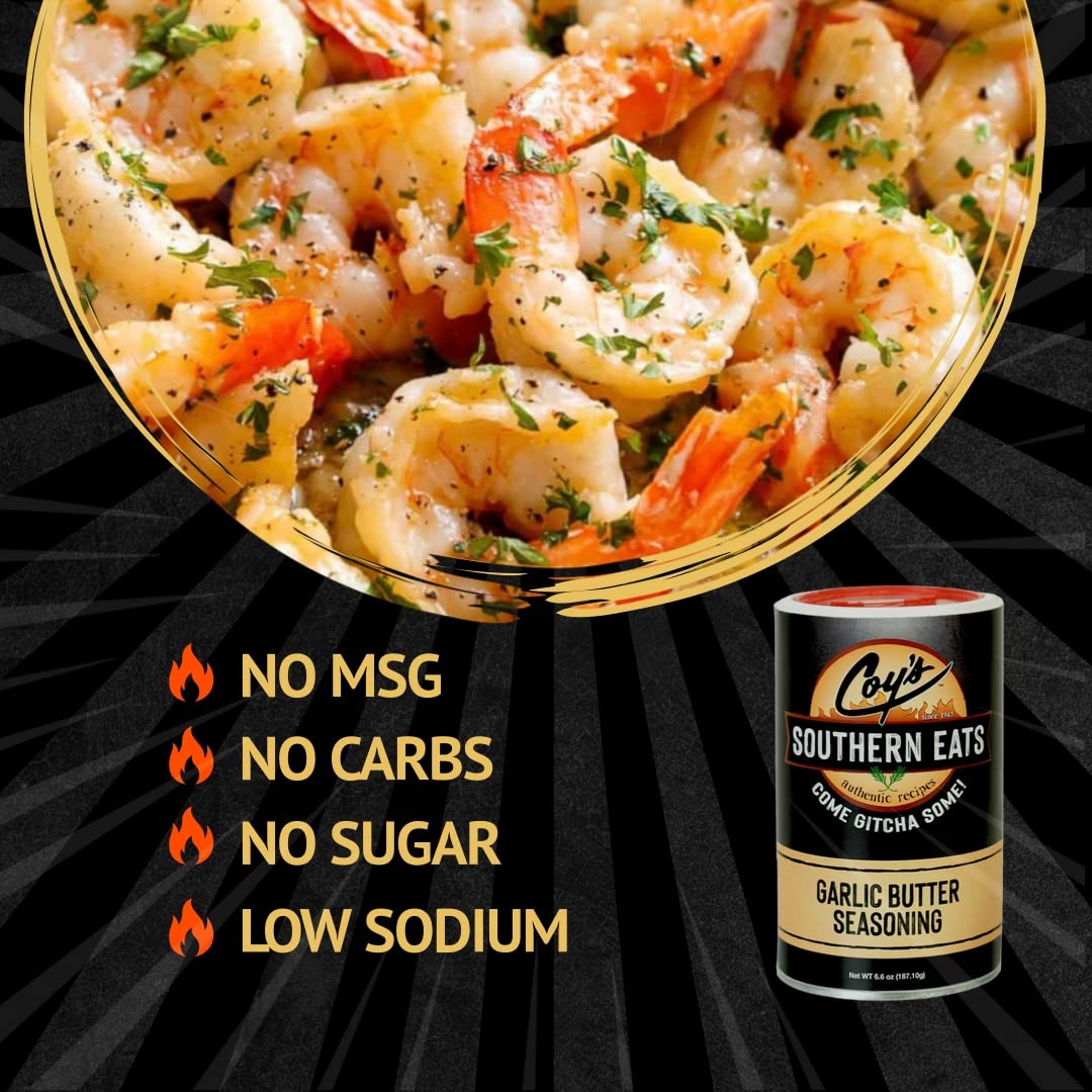 Coy's Southern Eats Garlic Butter Seasoning - All Purpose Seasoning Used For Steak Seasoning , Chicken Seasoning, Seafood, Pizza, & More - Restaurant Seasoning - Low Sodium Seasoning (2 Pack)