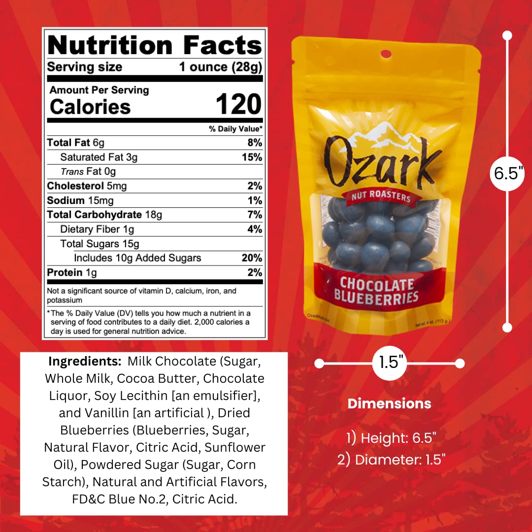 OZARK NUT ROASTERS, Chocolate Blueberries, Flavored Snack Nuts, World-Class Gourmet Candied Peanuts, 4 Ounces Resealable Pack…