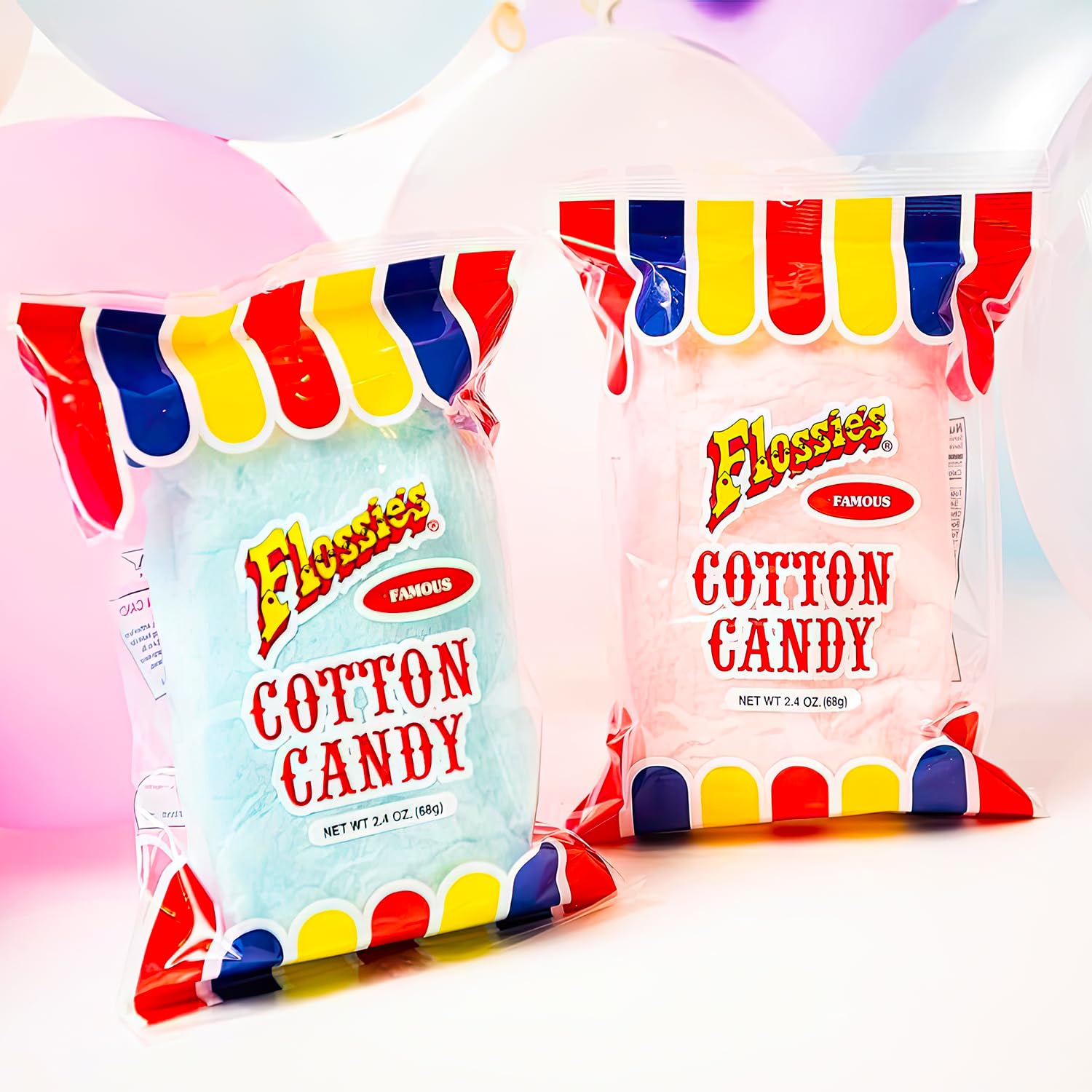 Flossie's Famous Cotton Candy Blue and Pink Party Flavors, 2.4oz Bag