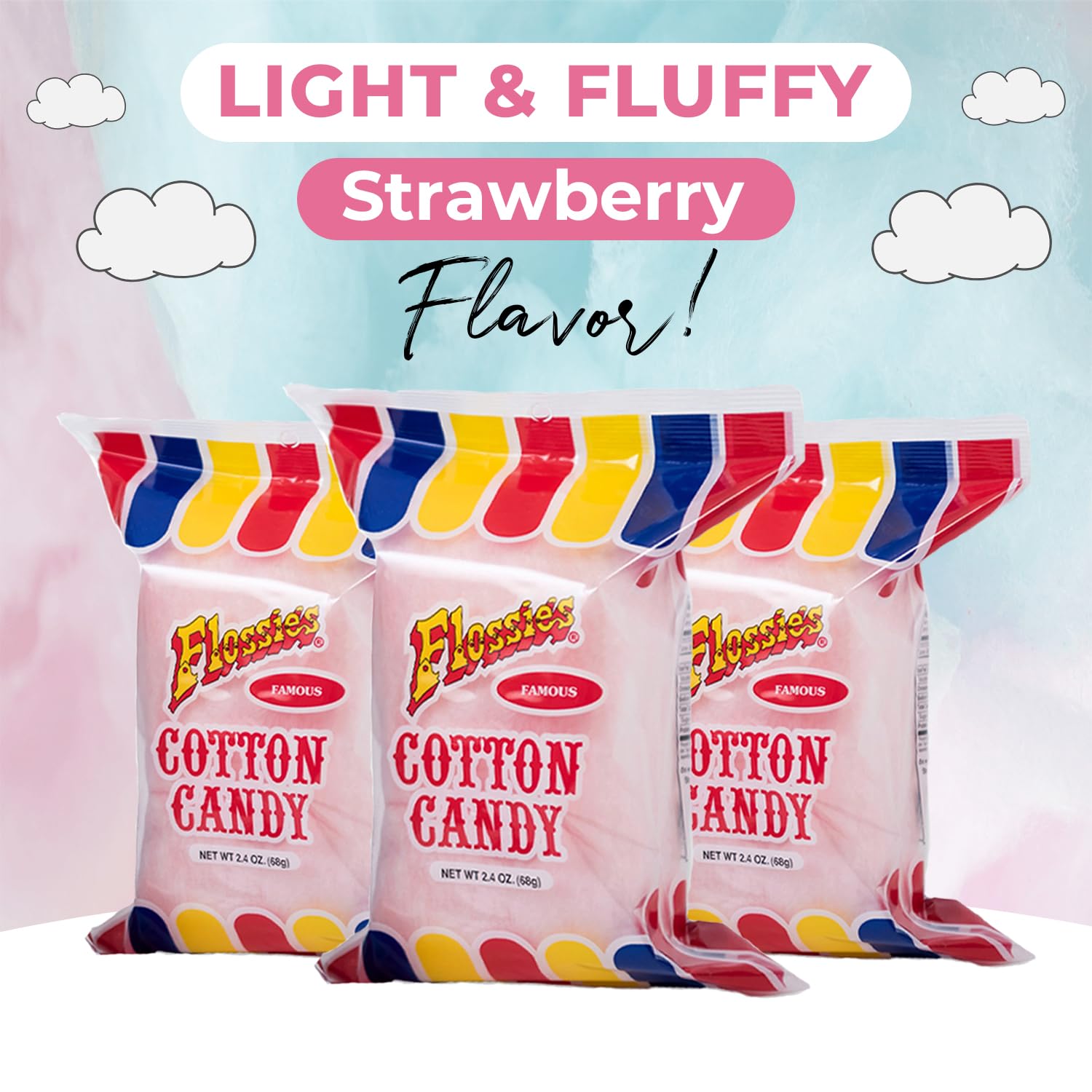 Flossie's Famous Cotton Candy Blue and Pink Party Flavors, 2.4oz Bag ...