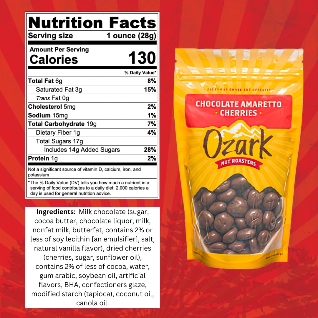 OZARK NUT ROASTERS, Chocolate Amaretto Cherries, Flavored Snack Nuts, World-Class Gourmet Candied Peanuts, Resealable Pack