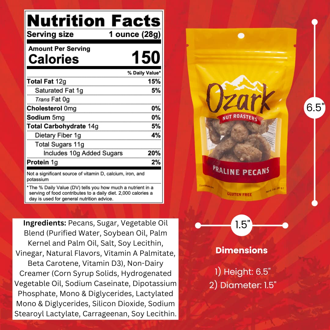 OZARK NUT ROASTERS, Praline Pecans, Flavored Snack Nuts, World-Class Gourmet Candied Peanuts, Resealable Pack