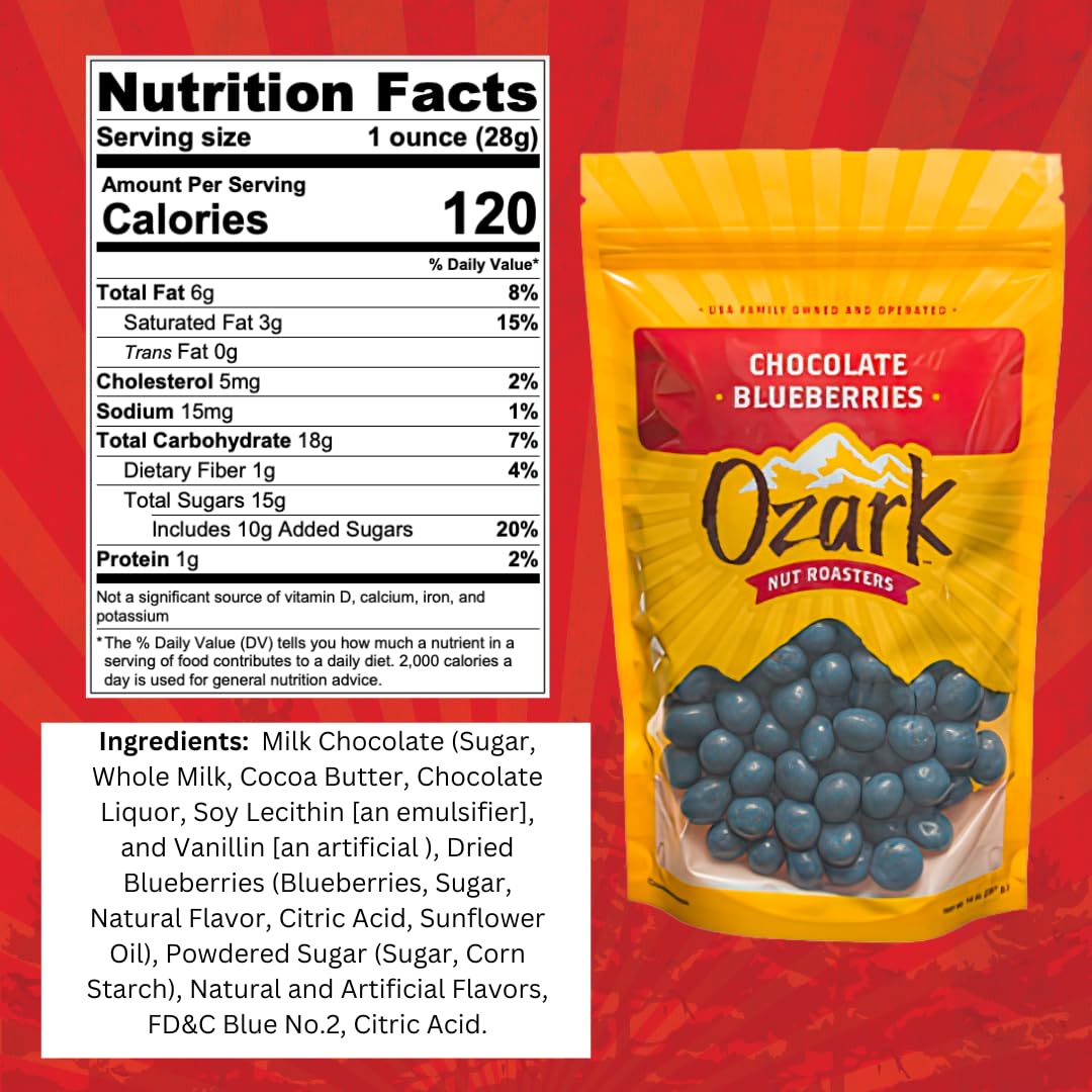 OZARK NUT ROASTERS, Chocolate Blueberries, Flavored Snack Nuts, World-Class Gourmet Candied Peanuts, 4 Ounces Resealable Pack…
