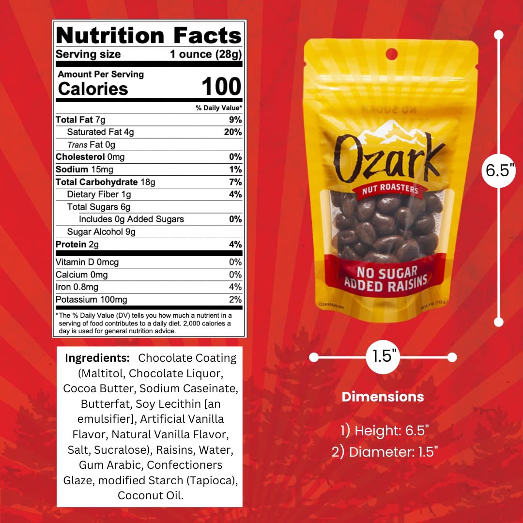 OZARK NUT ROASTERS, No Sugar Added Raisins, Flavored Snack Nuts, World-Class Gourmet Candied Peanuts, Resealable Pack