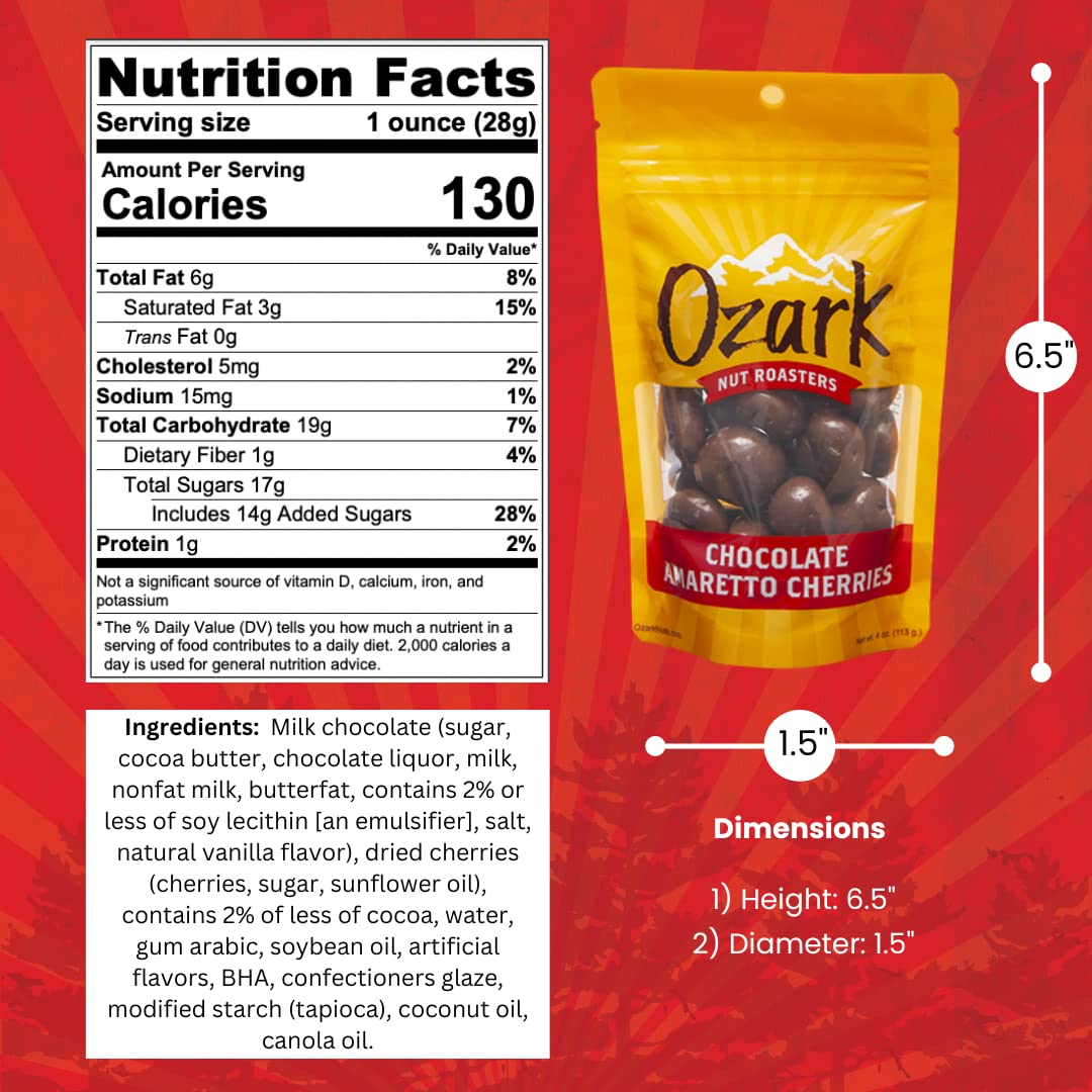 OZARK NUT ROASTERS, Chocolate Amaretto Cherries, Flavored Snack Nuts, World-Class Gourmet Candied Peanuts, Resealable Pack