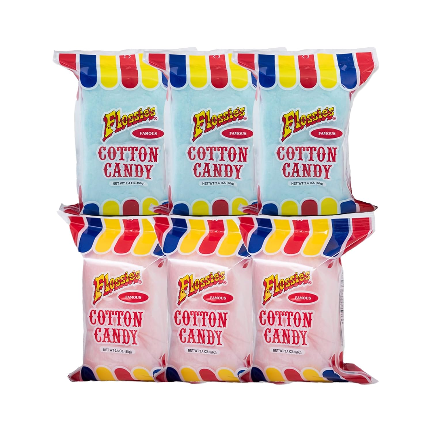 Flossie's Famous Cotton Candy Blue and Pink Party Flavors, 2.4oz Bag