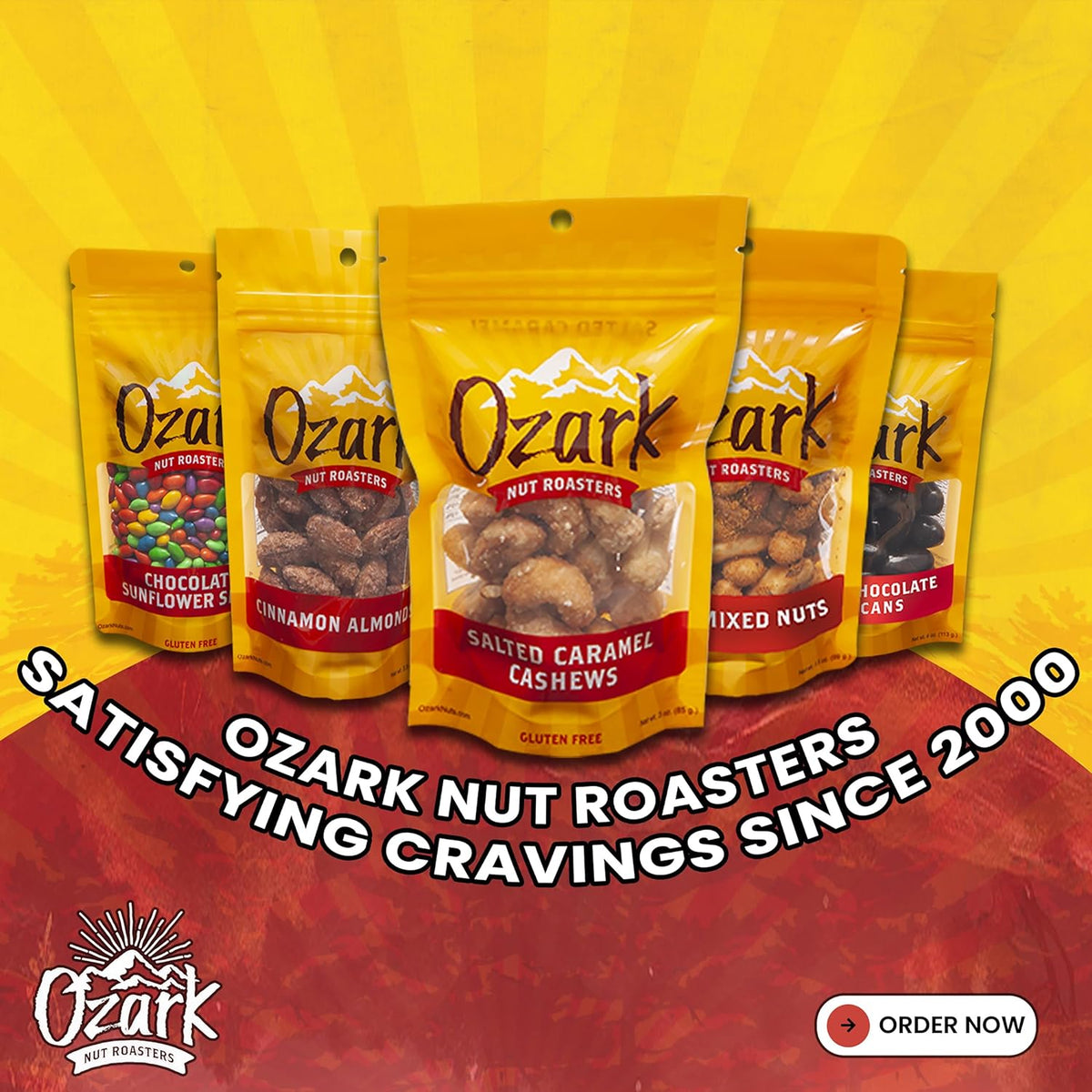 OZARK NUT ROASTERS, Smokey BBQ Mixed Nuts, Flavored Snack Nuts, World-Class Gourmet Candied Peanuts, Resealable Pack