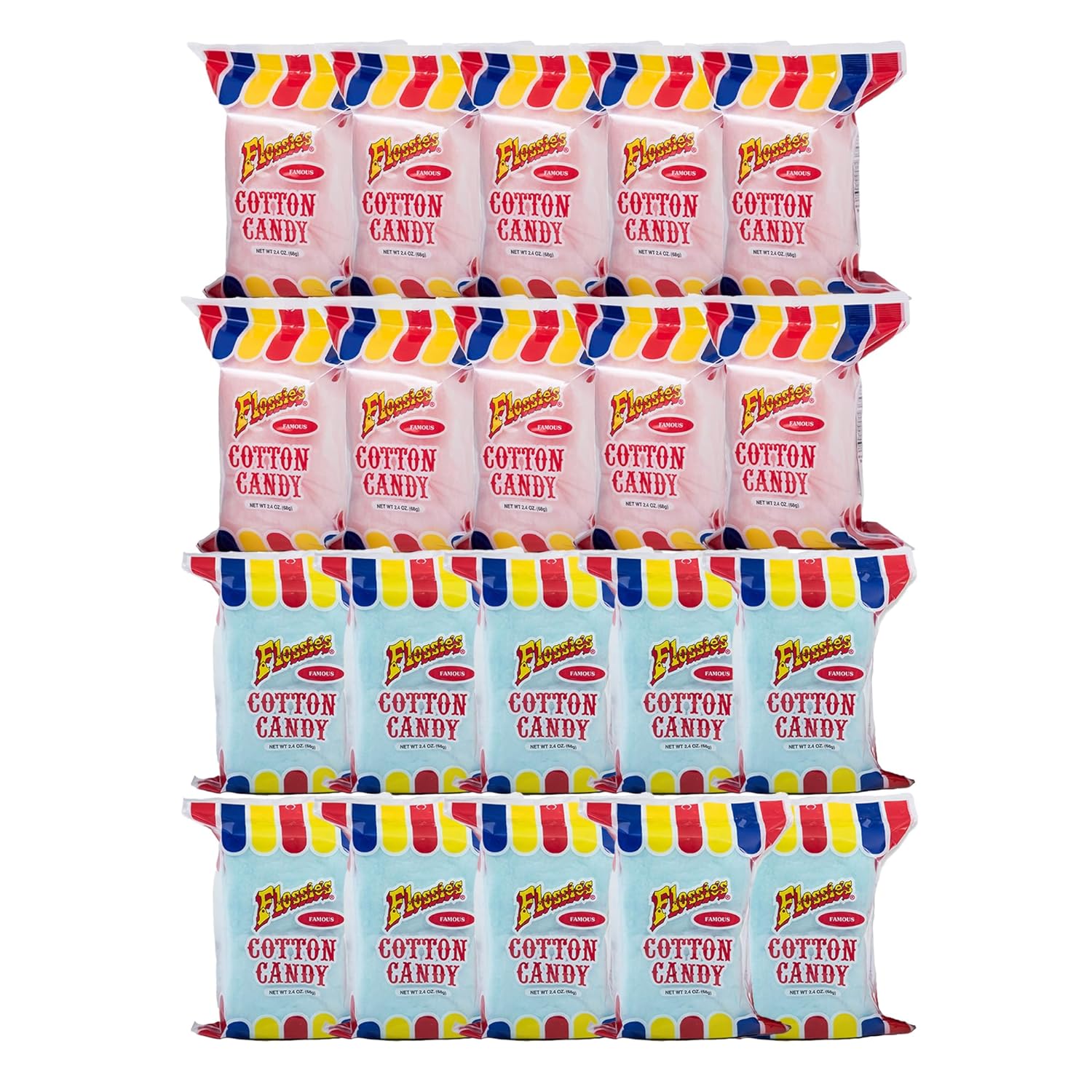 Flossie's Famous Cotton Candy Blue and Pink Party Flavors, 2.4oz Bag