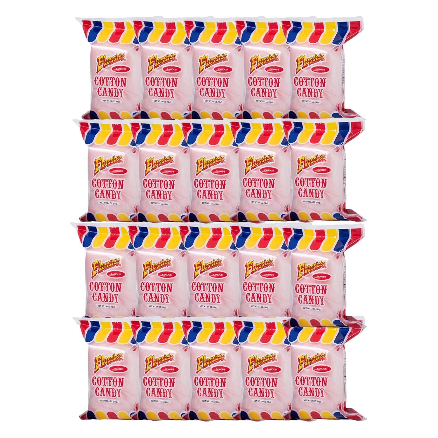 Flossie's Famous Cotton Candy Blue and Pink Party Flavors, 2.4oz Bag