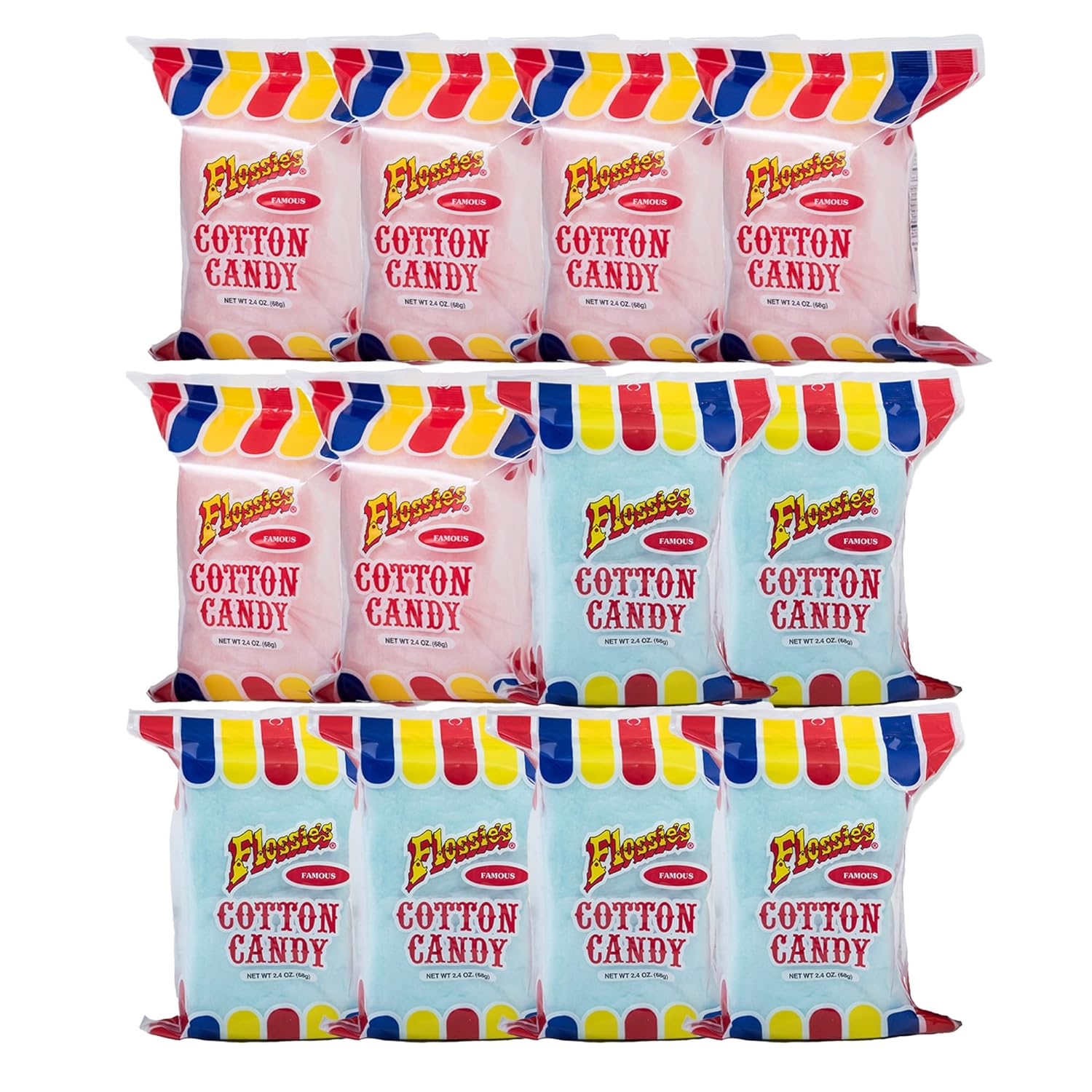 Flossie's Famous Cotton Candy Blue and Pink Party Flavors, 2.4oz Bag